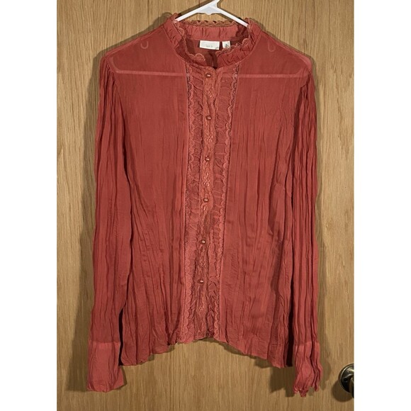 Vtg Apt. 9 Women's Sz XL Button Up Top Crinkly Dusty Rose WhimsiGoth FairyGrunge - Picture 1 of 7